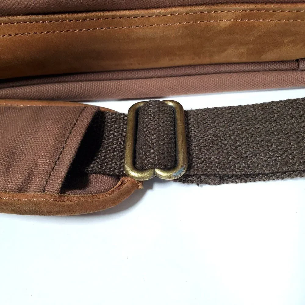 Vintage Magellan Duffle Bag Large Leather Brown Rust Red Canvas Trim Unisex